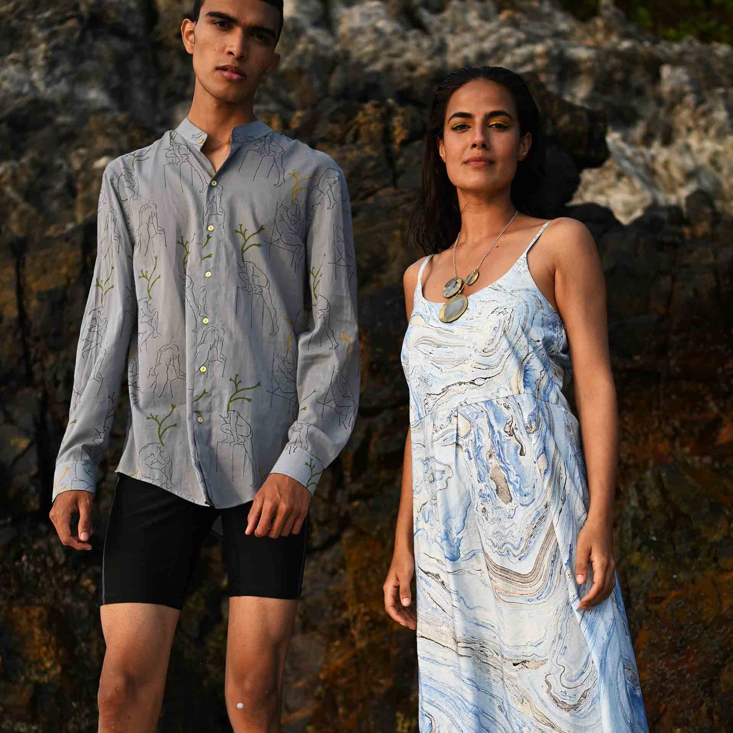 FUID LONG DRESS  - BLUE